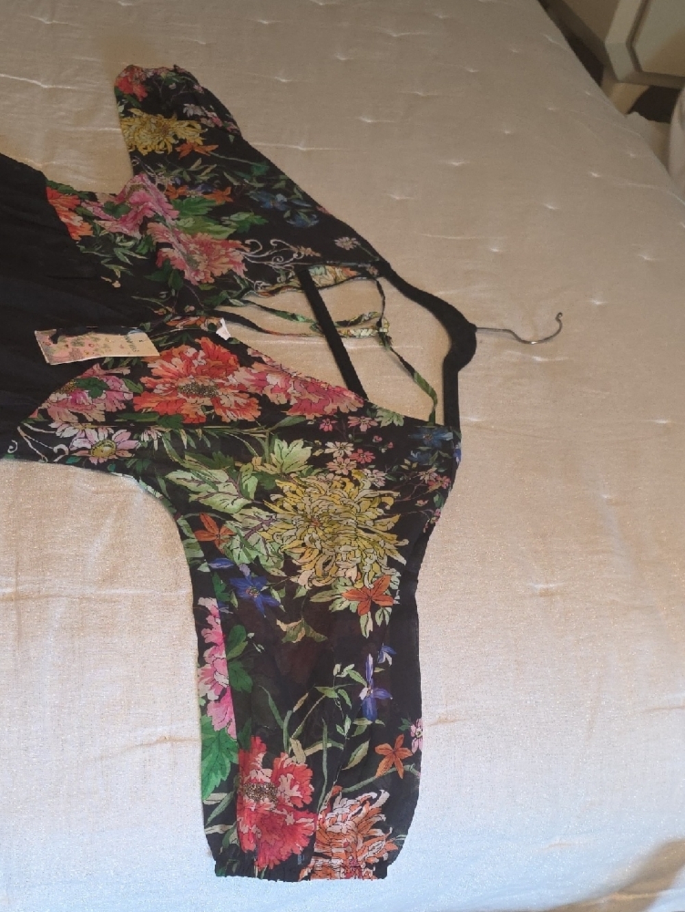 Johnny Was Metalli Note A-Line Black Swing Mini Dress with Multicolor Blooms XS - Picture 9 of 15